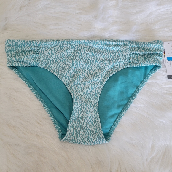 Time and Tru Speckled Side Tab Low Rise Bikini Bottom S 4-6 NWT Aqua & White - Picture 1 of 8